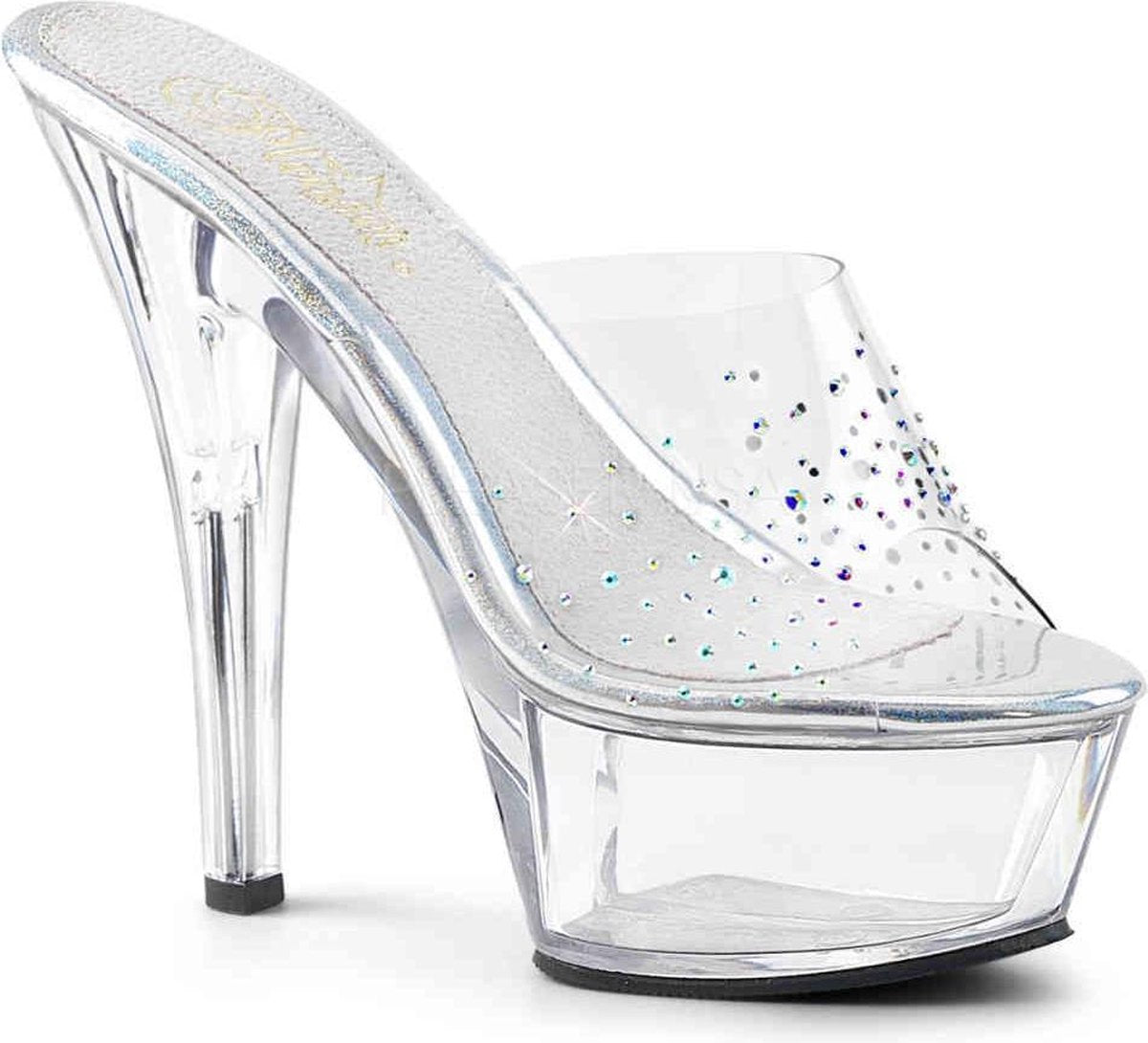 PLEASER KISS-201SD CLEAR STARDUST TOP 6 INCH HIGH HEEL PLATFORM SHOES SIZE 7 USA