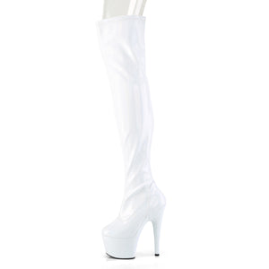 PLEASER ADORE-3000 WHITE HOLOGRAM 7 INCH HIGH HEEL THIGH HIGH BOOTS SIZE 10 USA