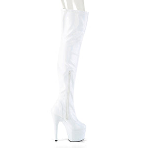PLEASER ADORE-3000 WHITE HOLOGRAM 7 INCH HIGH HEEL THIGH HIGH BOOTS SIZE 10 USA