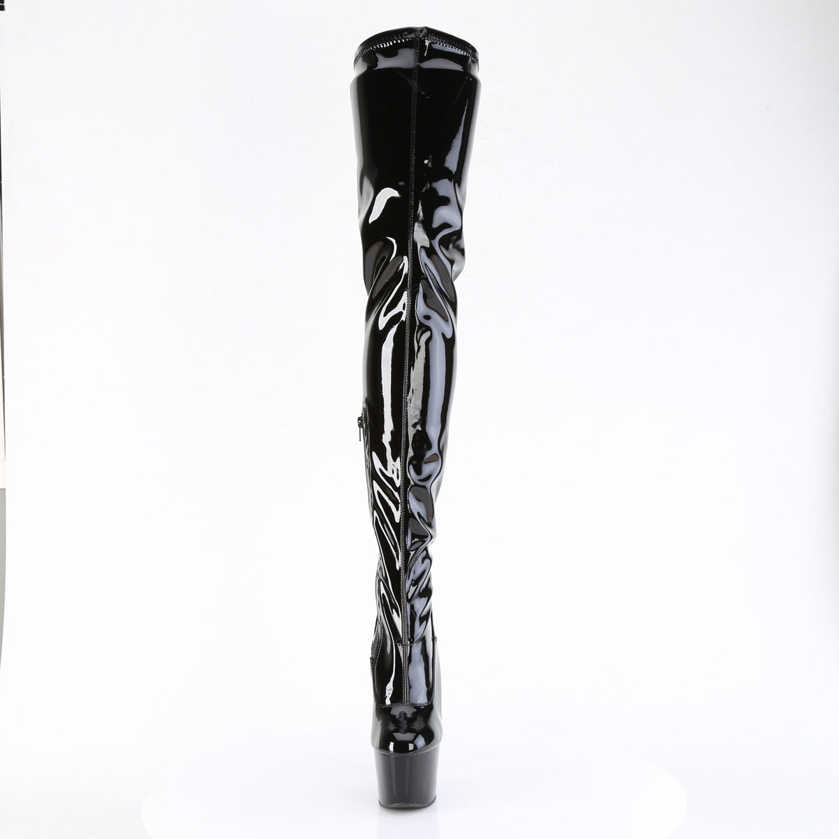 PLEASER ADORE-4000 BLACK SHINY 7 INCH HIGH HEEL THIGH HIGH BOOTS SIZE 8 USA