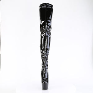 PLEASER ADORE-4000 BLACK SHINY 7 INCH HIGH HEEL THIGH HIGH BOOTS SIZE 8 USA