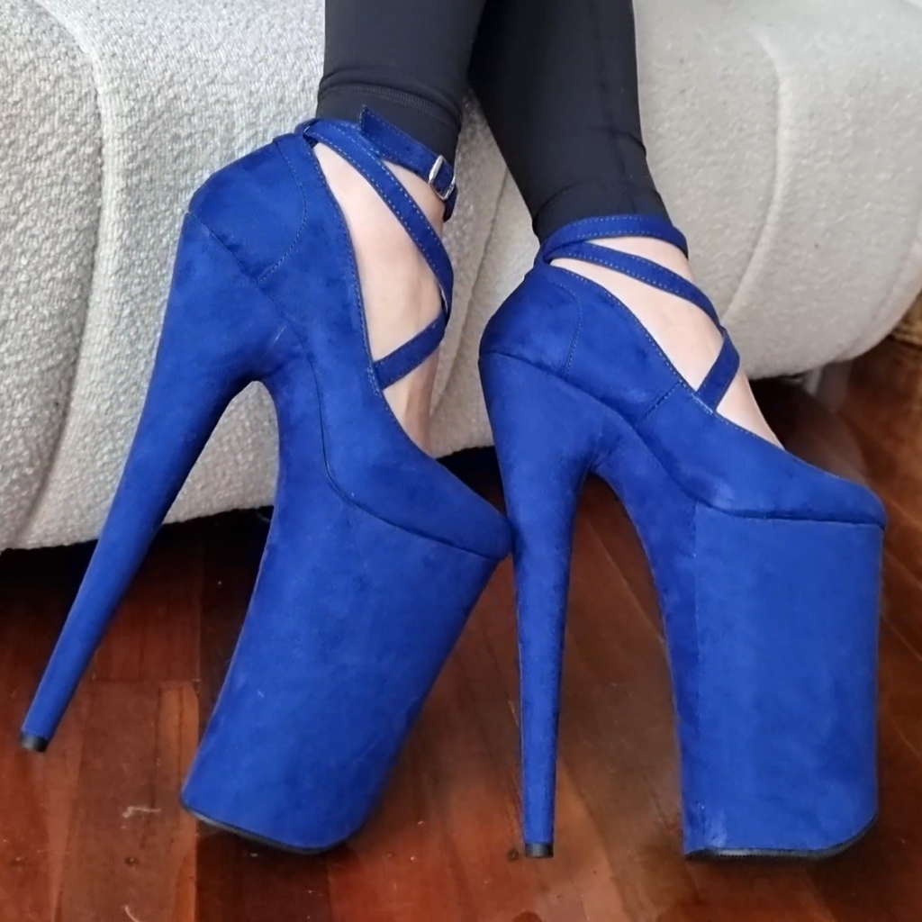 CATIE 10 INCH PLEASER BEYOND BLUE FAUX SUEDE 10 INCH HIGH HEEL PLATFORM SHOES SIZE 7 USA SALE