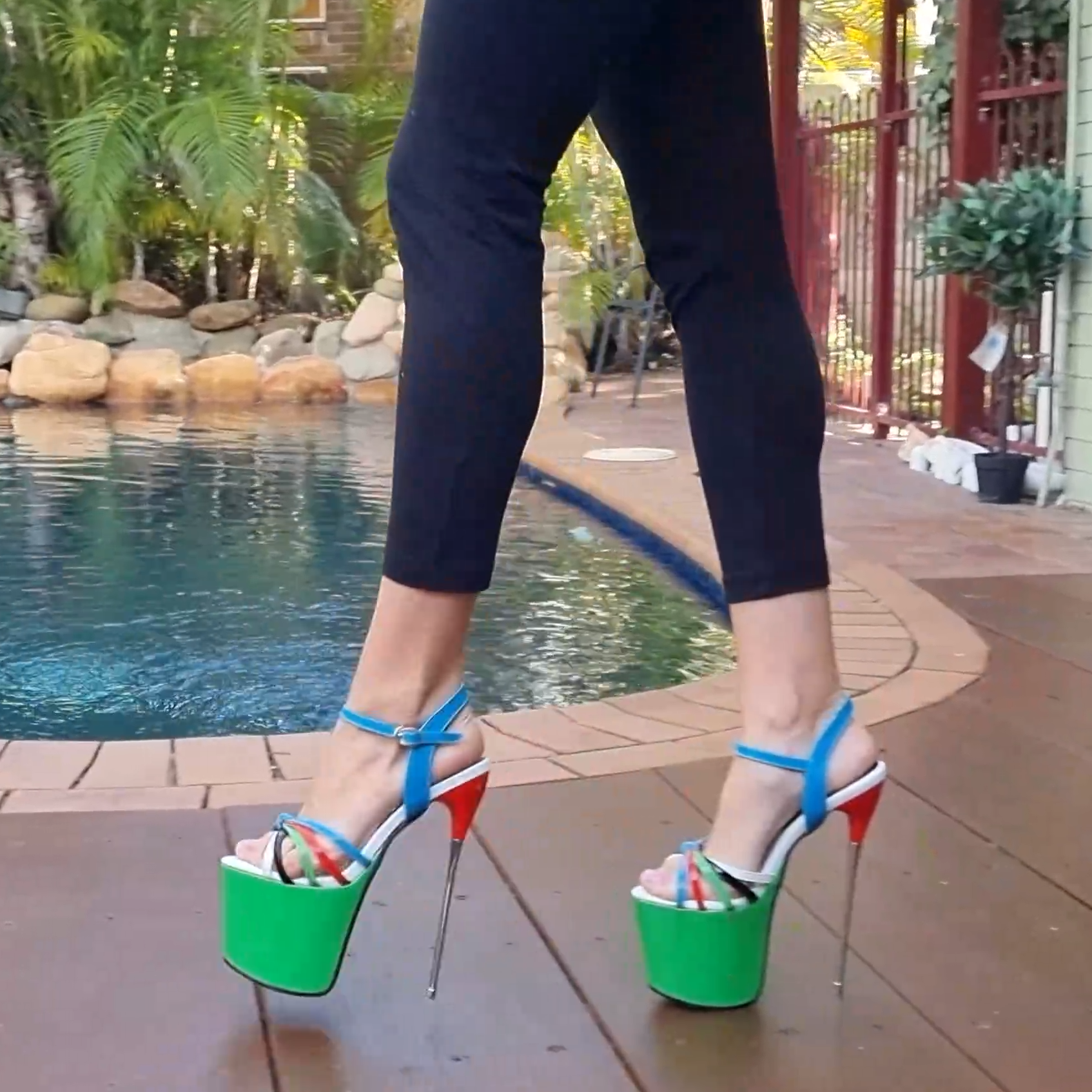 AMANDA MULTICOLOR GREEN 8 INCH HIGH STAINLESS STEEL HEEL PLATFORM SHOES SIZE 8 USA