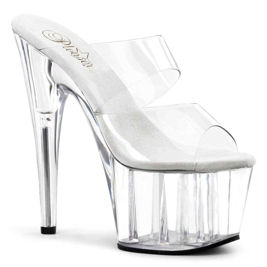 PLEASER ADORE-702 CLEAR DOUBLE BAND 7 INCH HIGH HEEL PLATFORM SHOES SIZE 7 USA