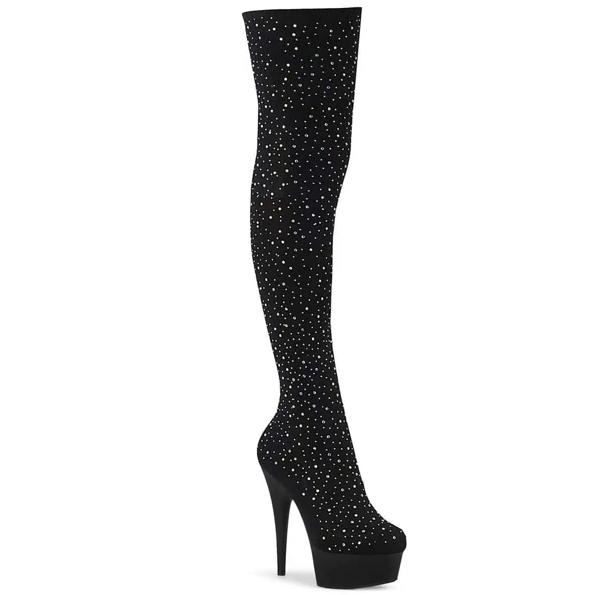 PLEASER DELIGHT 3002 BLACK STRETCH FABRIC RHINESTONES OVER KNEE THIGH HIGH BOOTS SIZE 9 USA SALE