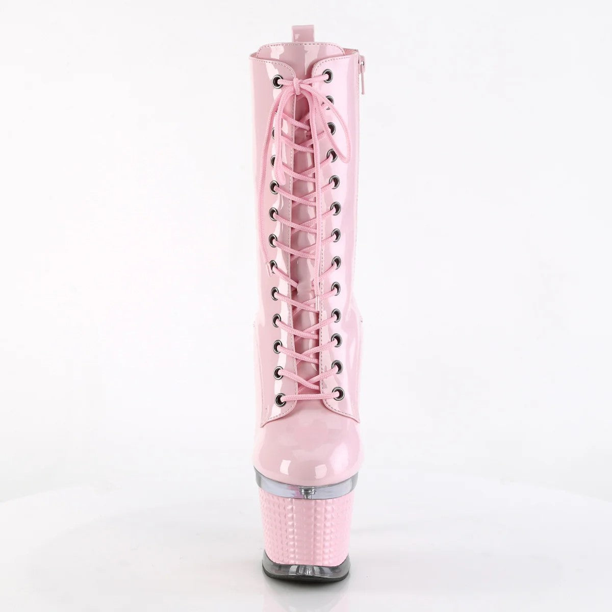 PLEASER SPECTATOR-1040 BABY PINK 7 INCH HIGH HEEL PLATFORM ANKLE BOOTS SALE SIZE 7 USA