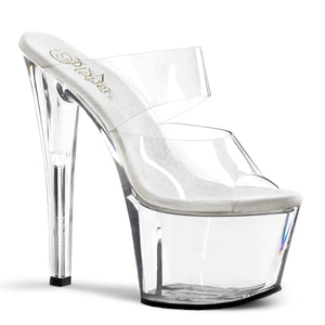 PLEASER SKY 302VL DOUBLE BAND CLEAR 7 INCH HIGH HEEL PLATFORM SHOES SIZE 7 SALE