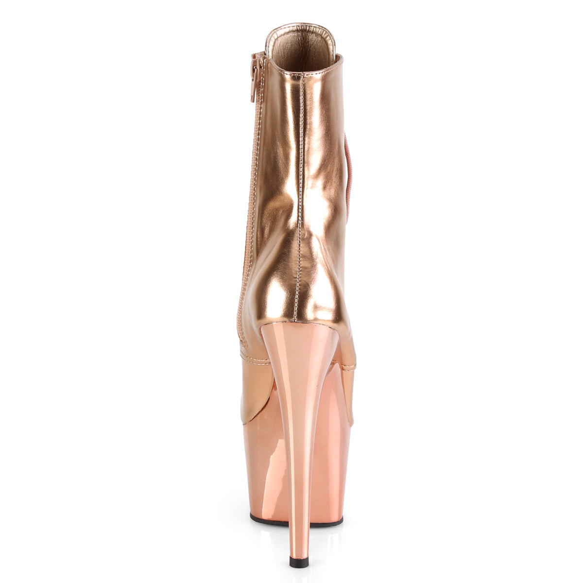 PLEASER ADORE-1020 ROSE GOLD CHROME 7 INCH HIGH HEEL ANKLE BOOTS SIZE 7 USA SALE