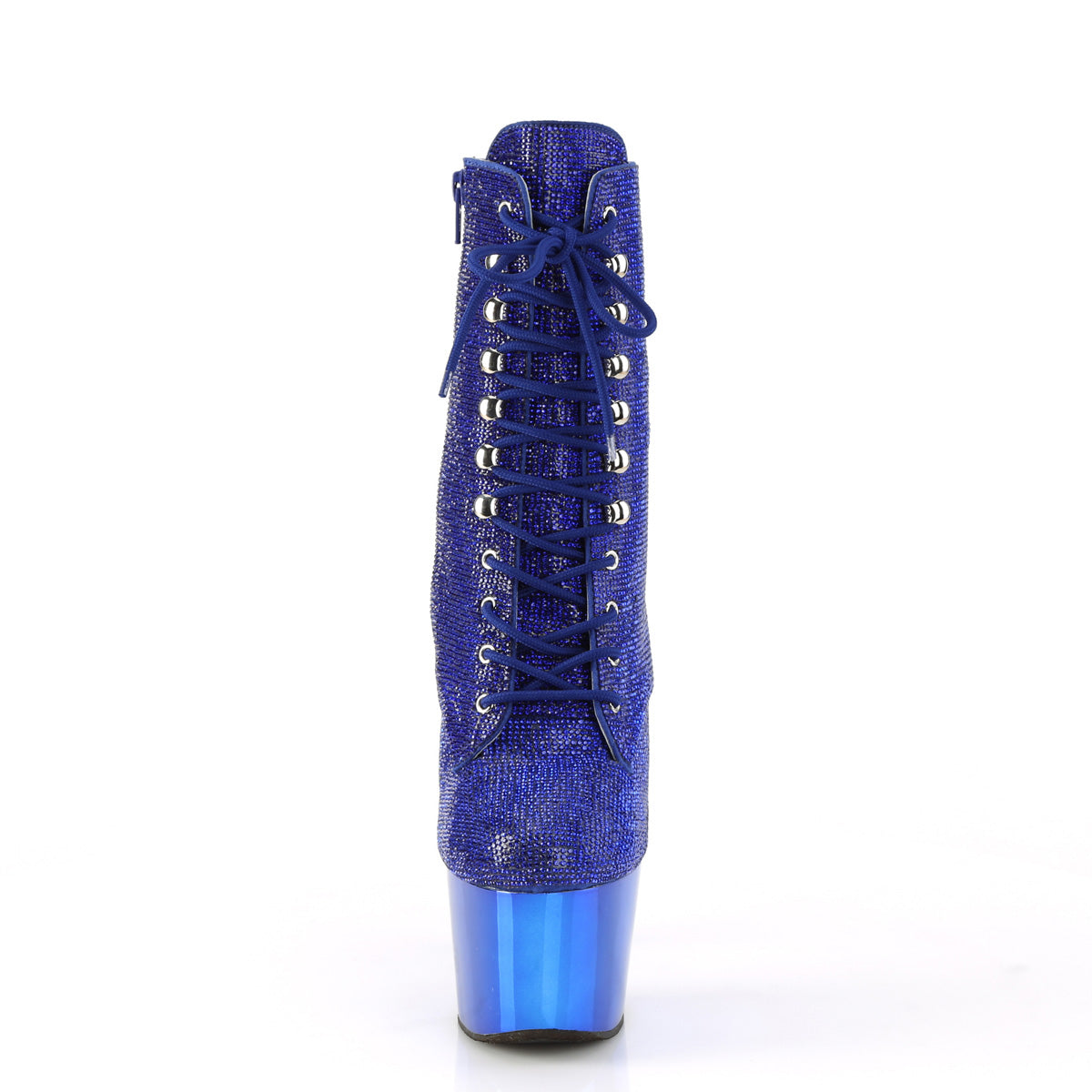 PLEASER ADORE-1020CHRS BLUE RHINESTONE CHROME PLATED 7 INCH HIGH HEEL ANKLE BOOTS SIZE 7 SALE