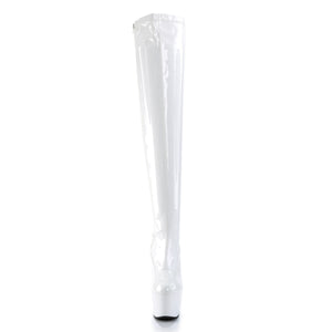 PLEASER ADORE-3000 SHINY WHITE 7 INCH THIGH HIGH BOOTS SIZE 7 USA SALE