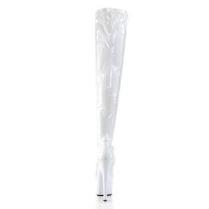 PLEASER ADORE-3000 SHINY WHITE 7 INCH THIGH HIGH BOOTS SIZE 7 USA