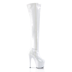 PLEASER ADORE-3000 SHINY WHITE 7 INCH THIGH HIGH BOOTS SIZE 7 USA