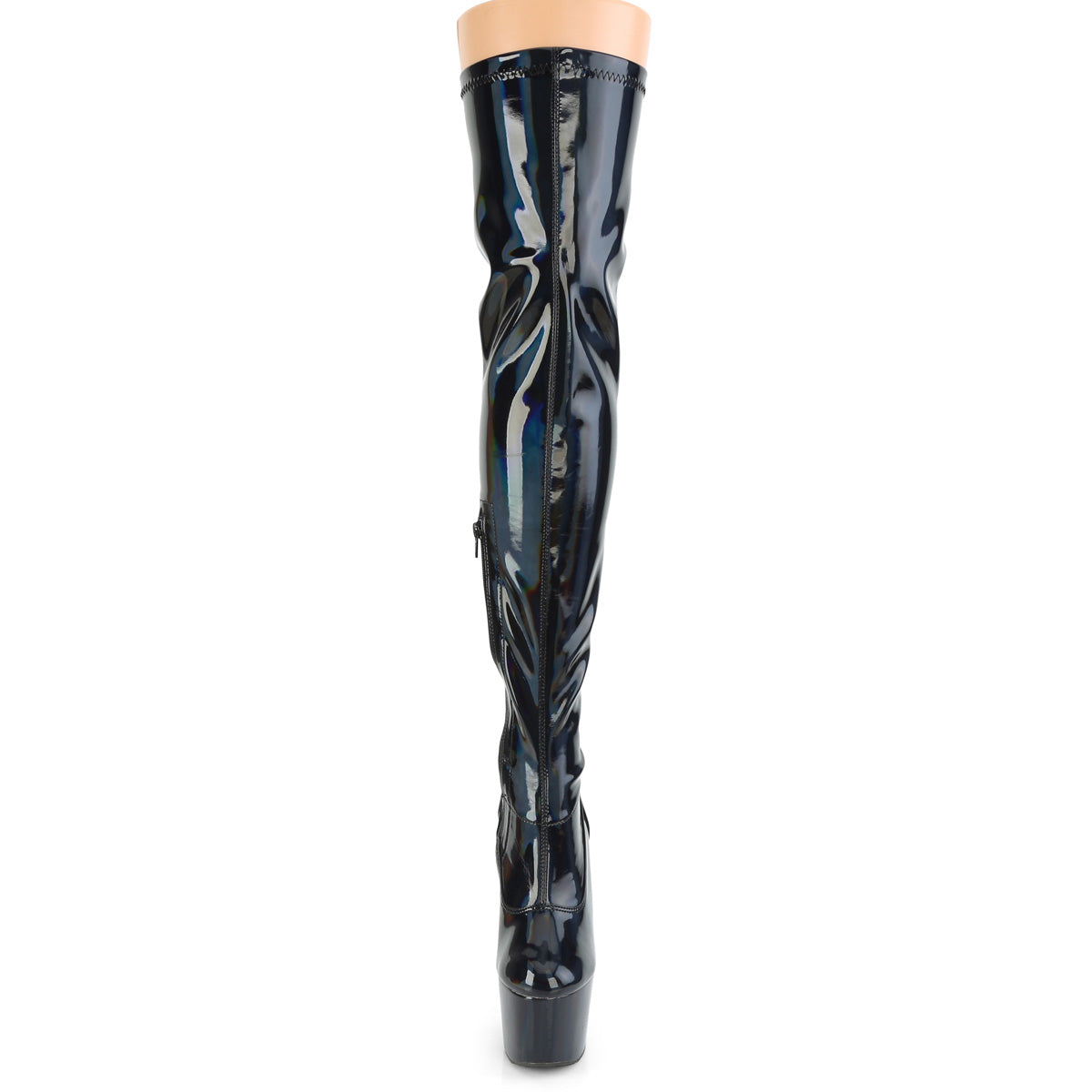 PLEASER ADORE-3000HWR BLACK HOLOGRAPHIC 7 INCH THIGH HIGH BOOTS