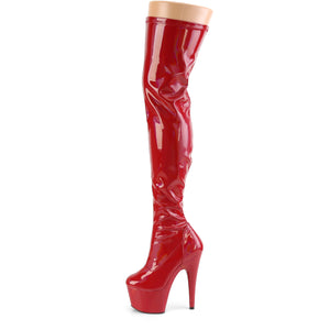 PLEASER ADORE-3000HWR RED HOLOGRAPHIC 7 INCH THIGH HIGH BOOTS