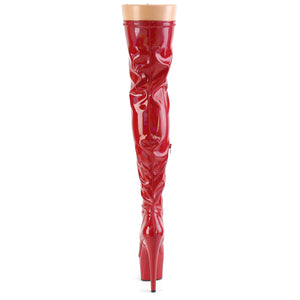PLEASER ADORE-3000HWR RED HOLOGRAPHIC 7 INCH THIGH HIGH BOOTS
