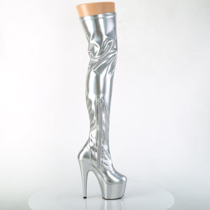PLEASER ADORE-3000HWR SILVER 7 INCH THIGH HIGH BOOTS SIZE 8 USA