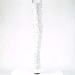 PLEASER ADORE-3020 WHITE MULTI SEQUIN 7 INCH THIGH HIGH BOOTS SIZE 8 USA SALE