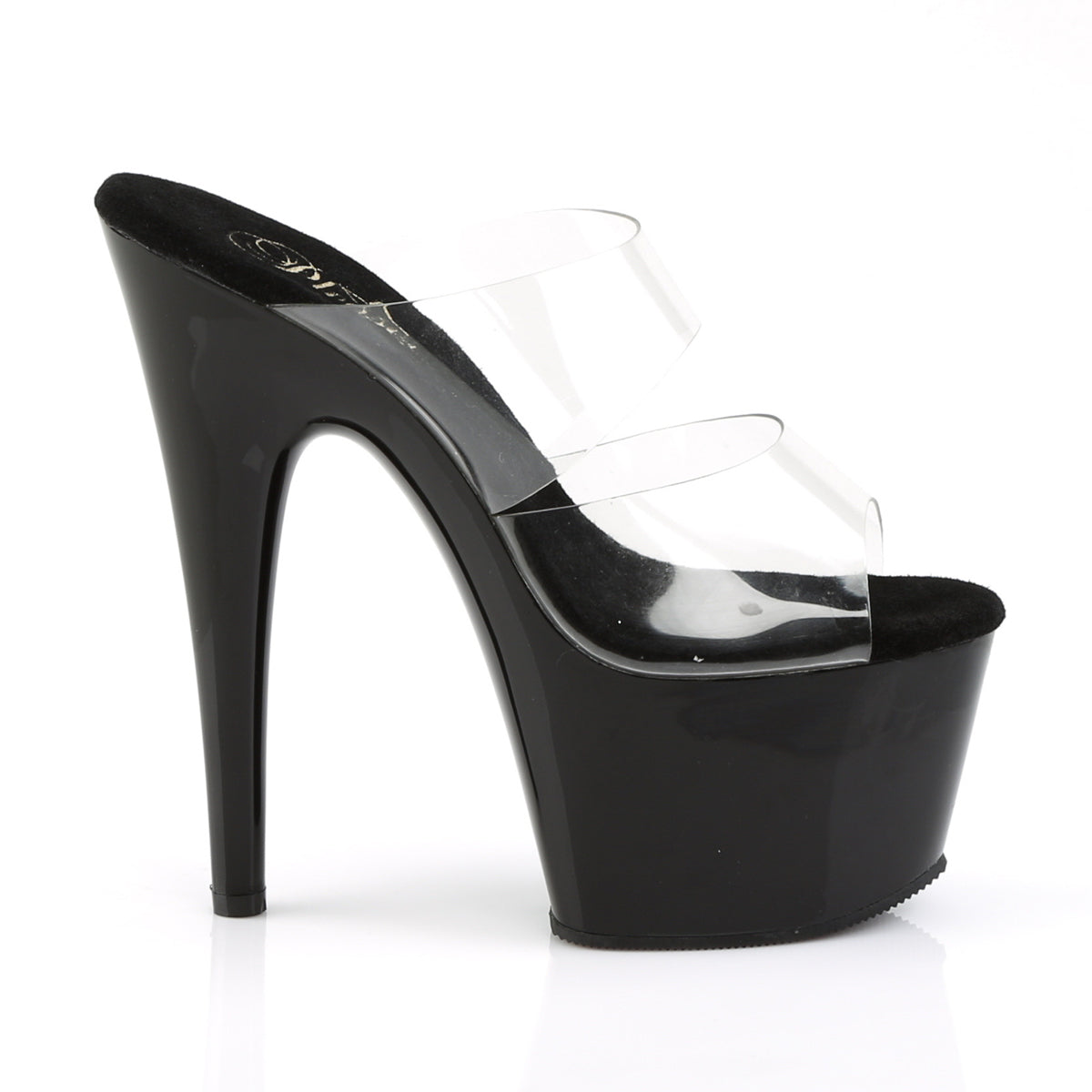 PLEASER ADORE-702 BLACK CLEAR DOUBLE STRAP 7 INCH HIGH HEEL PLATFORM SHOES SIZE 7