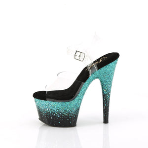 PLEASER ADORE-708SS TURQUOISE GLITTER BLACK 7 INCH HIGH HEEL PLATFORM SHOES SIZE 8