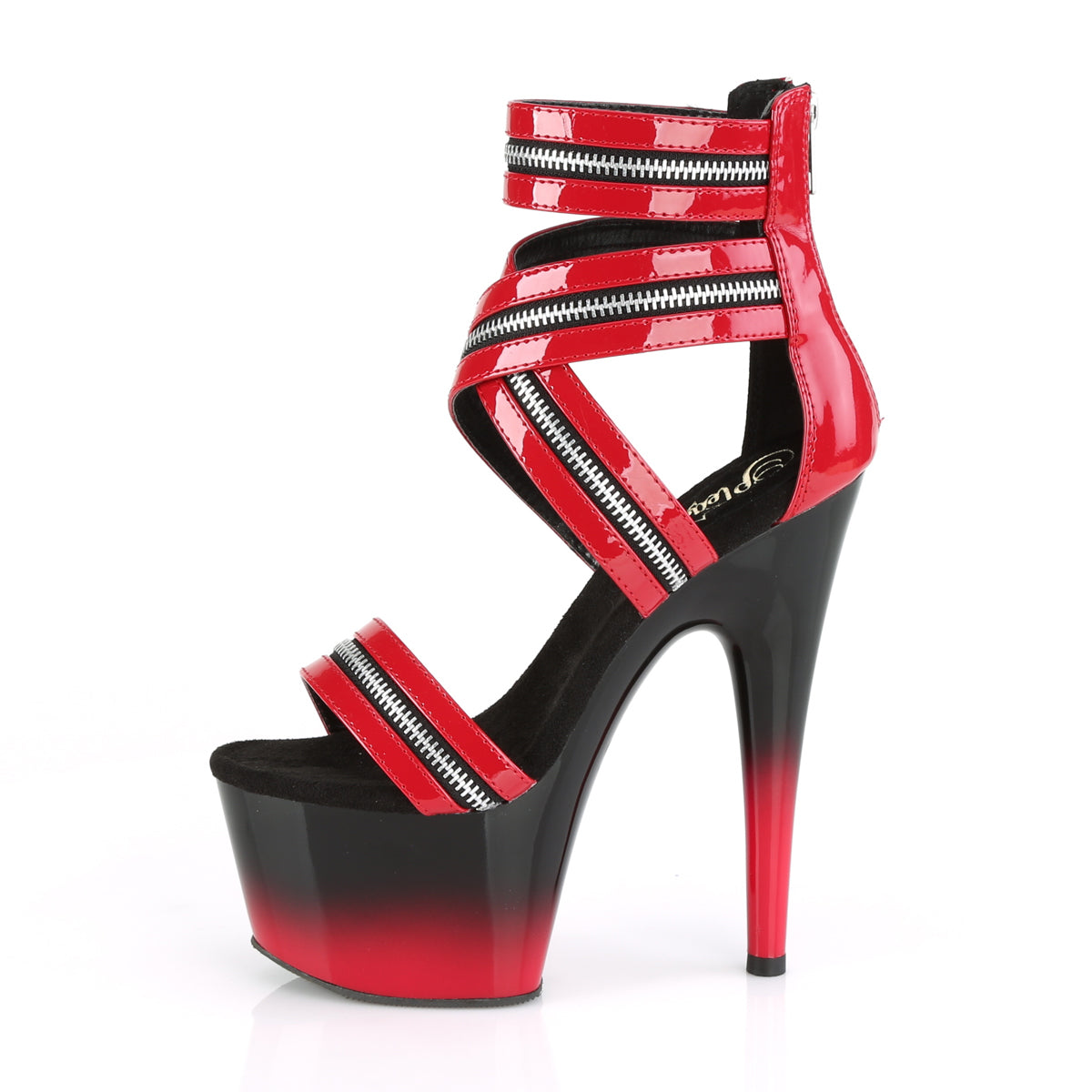 PLEASER ADORE-766 RED BLACK ZIPPER STRAPPY 7 INCH HIGH HEEL PLATFORM SHOES SIZE 8 SALE