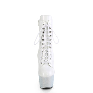 PLEASER BEJEWELED-1020-7 WHITE HOLOGRAM RHINESTONE 7 INCH HIGH HEEL ANKLE BOOTS SALE