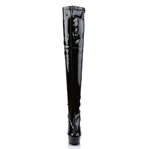 PLEASER DELIGHT-3000 BLACK SHINY 6 INCH THIGH HIGH BOOTS