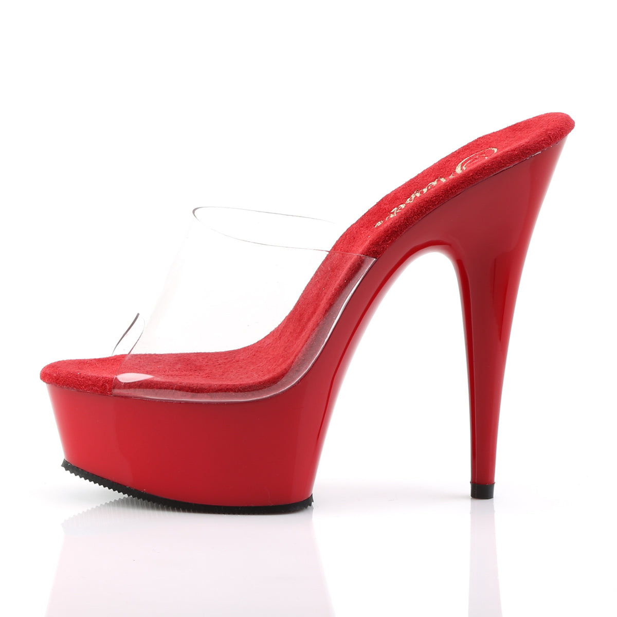 PLEASER DELIGHT-601 RED CLEAR 6 INCH HIGH HEEL PLATFORM SHOES SIZE 8