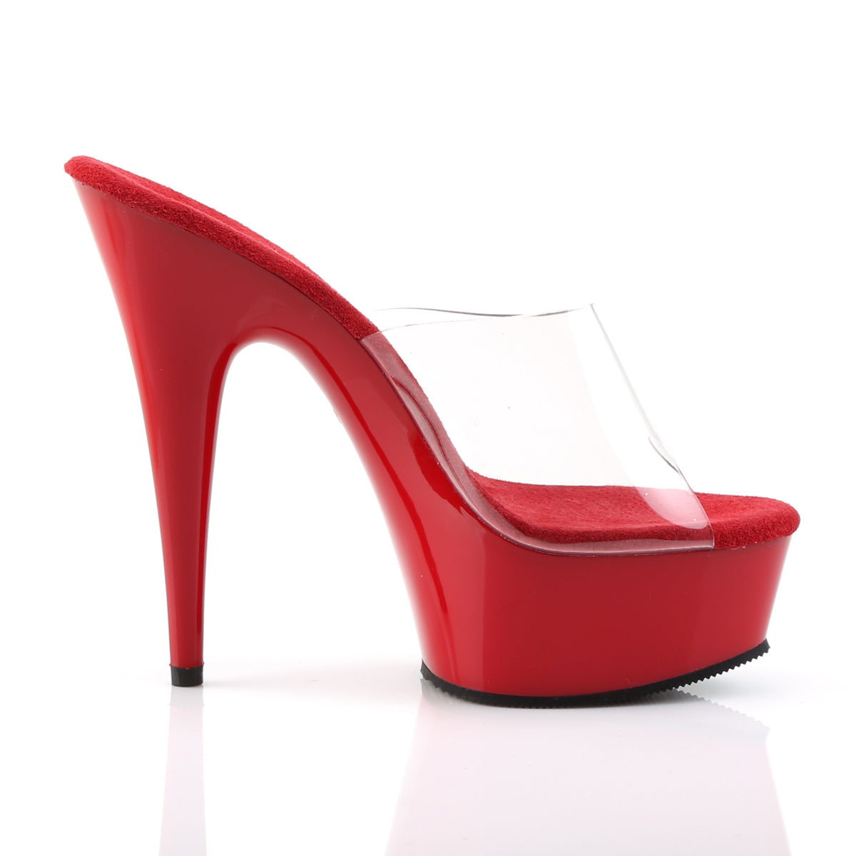 PLEASER DELIGHT-601 RED CLEAR 6 INCH HIGH HEEL PLATFORM SHOES SIZE 8