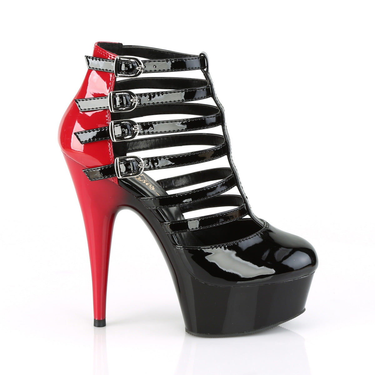 PLEASER DELIGHT-695 RED BLACK 6 INCH HIGH HEEL CAGE BOOTIE SHOES SIZE 7
