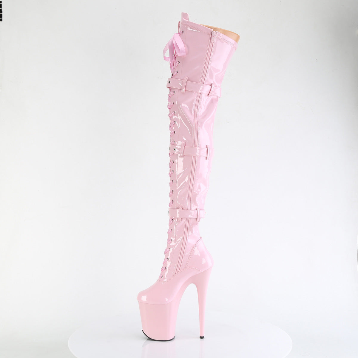 PLEASER FLAMINGO-3028 BABY PINK 8 INCH HIGH HEEL THIGH HIGH BOOTS SIZE 9