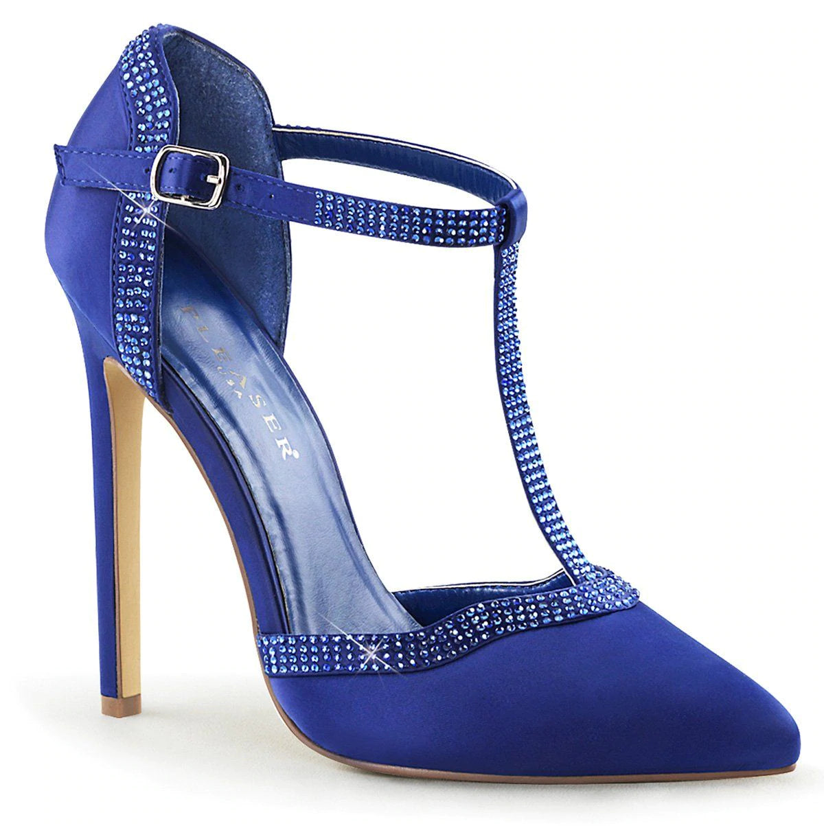 Royal Blue Satin Chunky Heel Boots Pointy Toe Ankle Boots with  Chain|FSJshoes