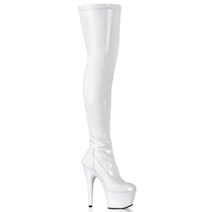 PLEASER ADORE-3000 SHINY WHITE 7 INCH THIGH HIGH BOOTS SIZE 7 USA SALE