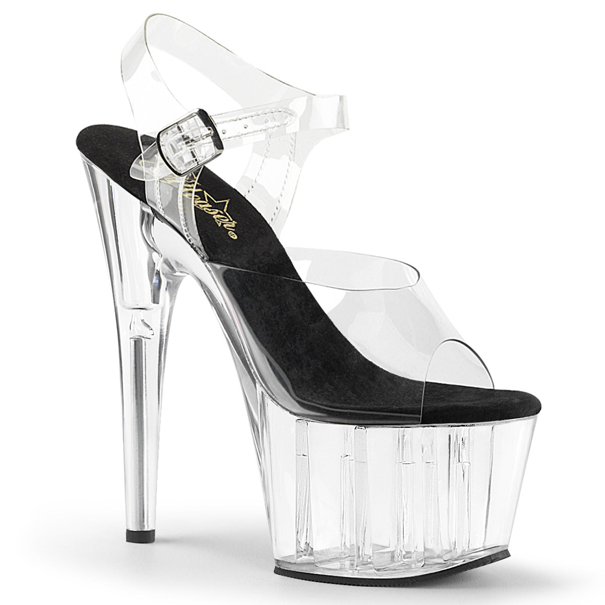 PLEASER ADORE-708 CLEAR 7 INCH HIGH HEEL PLATFORM SHOES Black Sole