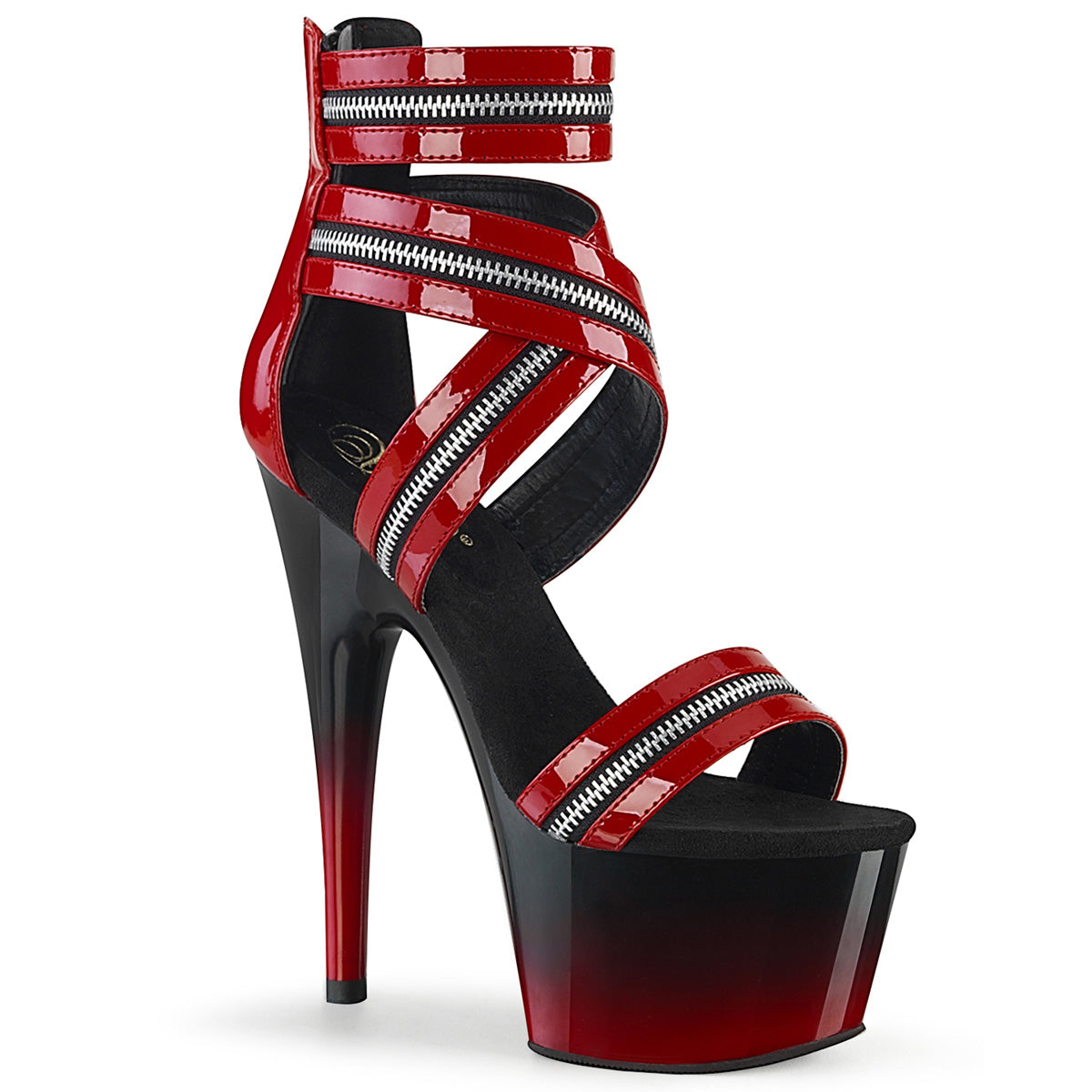PLEASER ADORE-766 RED BLACK ZIPPER STRAPPY 7 INCH HIGH HEEL PLATFORM SHOES SIZE 8 SALE