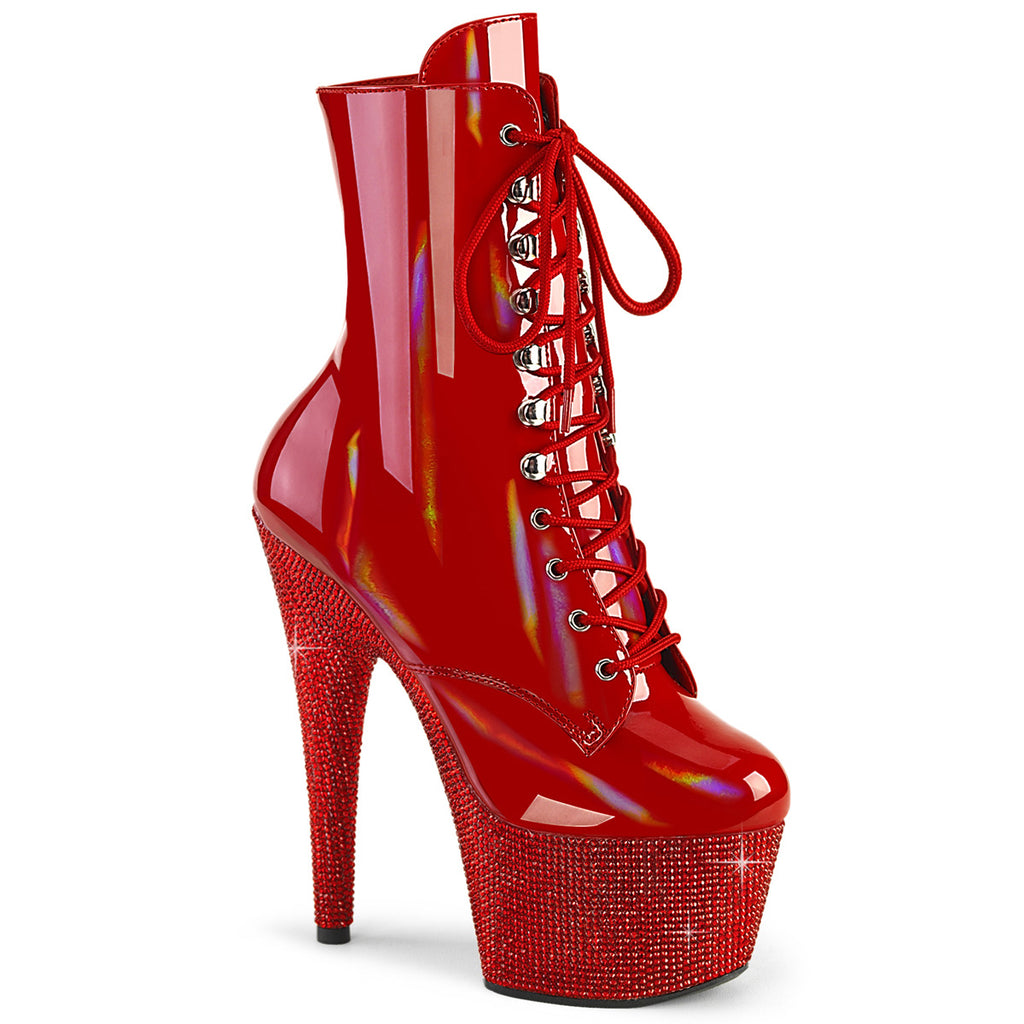 PLEASER BEJEWELED 1020-7 RED RHINESTONE 7 INCH HIGH HEEL ANKLE BOOTS SIZE 7 USA