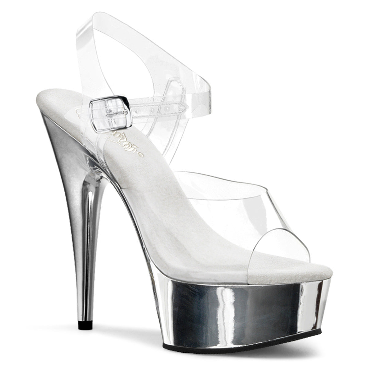 PLEASER DELIGHT-608 SILVER CHROME CLEAR 6 INCH HIGH HEEL PLATFORM SHOES SIZE 8 USA SALE