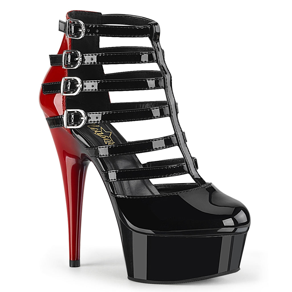 PLEASER DELIGHT-695 RED BLACK 6 INCH HIGH HEEL CAGE BOOTIE SHOES SIZE 7