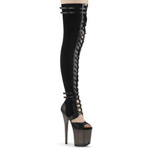 PLEASER FLAMINGO-3027 BLACK FAUX SUEDE 8 INCH HIGH HEEL THIGH HIGH BOOTS SIZE 7 SALE