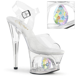 PLEASER MOON-708DIA CLEAR 7 INCH HIGH HEEL PLATFORM SHOES SIZE 8