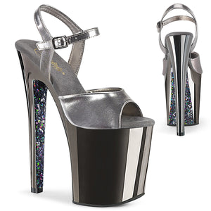 PLEASER XTREME-809TTG PEWTER GLITTER CHROME 8 INCH HIGH HEEL PLATFORM SHOES SIZE 7